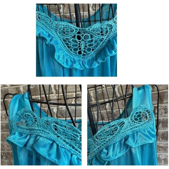 Lati Fashion Intimates Collection Nightgown Medium? Blue Sleeveless Embr… - Picture 4 of 12